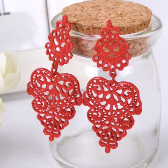Jewelry - New, red Bohemia style dangle earrings
